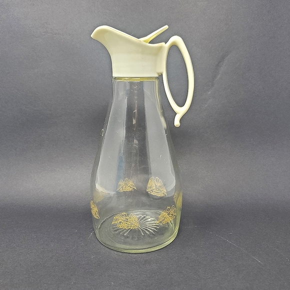 VTG Log Cabin Glass Syrup Dispenser Bottle with Eagle Design - Picture 1 of 3